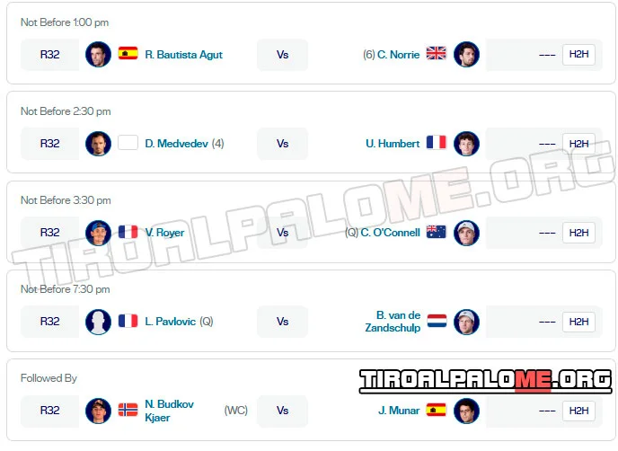 atp rotterdam ronda1 lunes9 febrero 2026 partidos tiroalpalo t