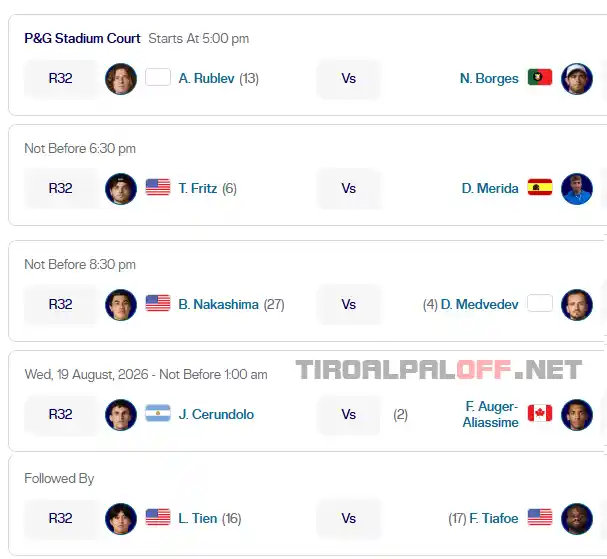 atp cincinnati martes18 agosto 2026 tiroalpalo